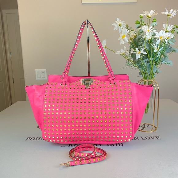 Valentino Handbags - Valentino Rockstar pink Leather Large Totes